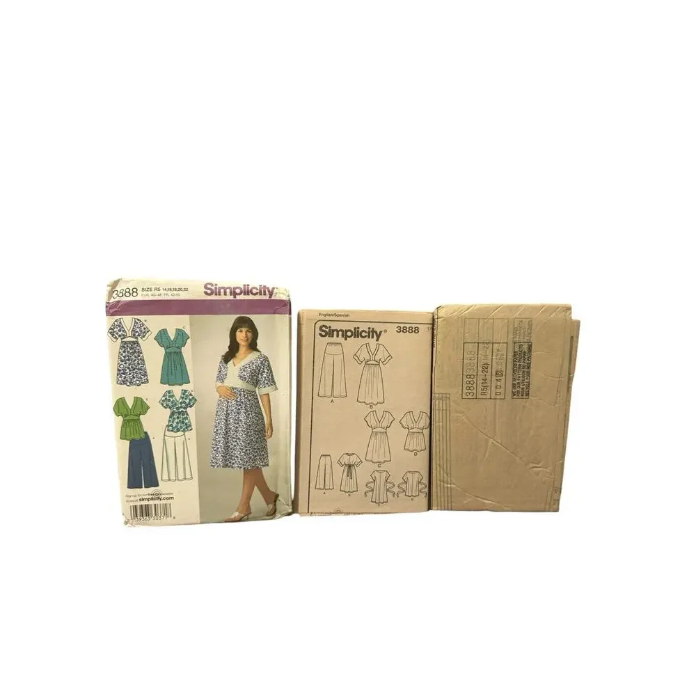 Simplicity 3888 Maternity Dress Tunic Top Gauchos Sewing Pattern Size 14-22